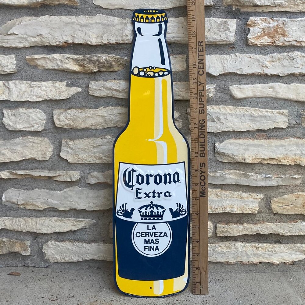 CORONA EXTRA 'LA CERVEZA MAS FINA' BEER BOTTLE ADVERTISING METAL BAR SIGN 20"
